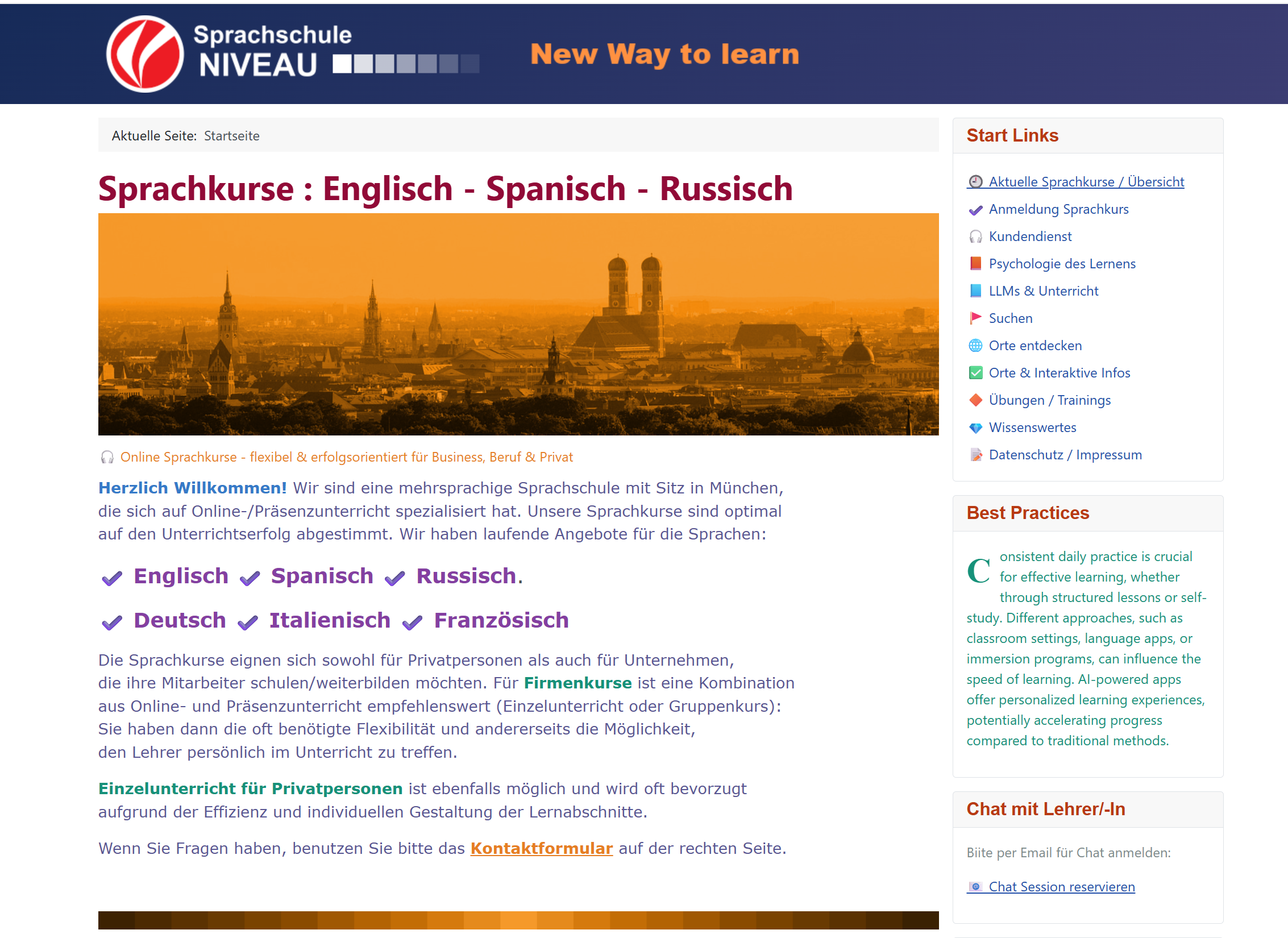 Main Page Sprachschule Niveau